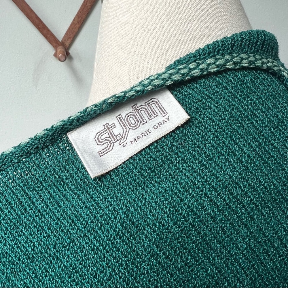 ST JOHN Marie Gray Green Santana Knit Open Cardigan - Picture 6 of 7